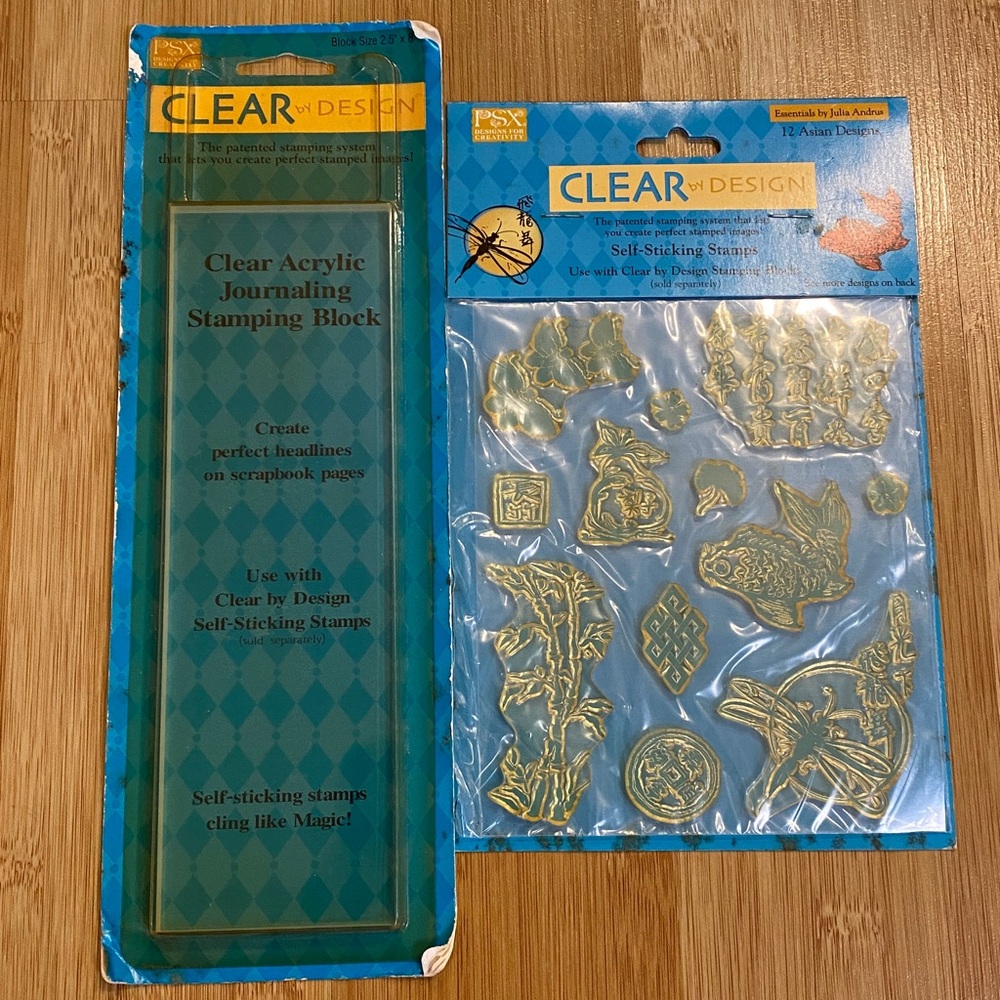 Clear by Design 12 Asian Design Clear Stamps & Stamping Block, Unused